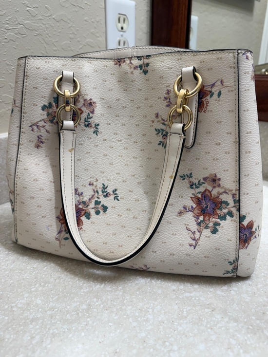 Coach Cream Floral Leather Tote with Gold Hardware - Picture 3 of 3